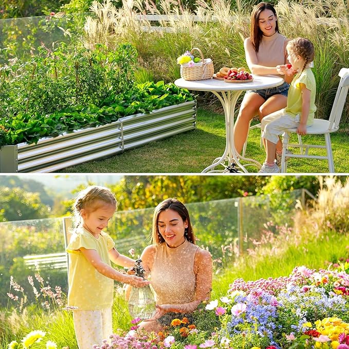 Land Guard 2 Pack 6×3×1ft Galvanized Metal Raised Garden Bed Metal Planter Kit Box Outdoor for Deep-Rooted Vegetables Flowers Green and Herbs……