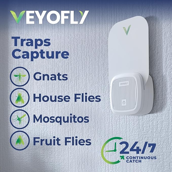 VEYOFLY Fly Trap Indoor Fruit Fly Traps for Indoors Flying Insect (2 Device + 4 Refills) Gnat Traps for House Indoor Bug Zapper Indoor Gnat Killer Catcher &amp Fruit Fly Killer Light Plug in