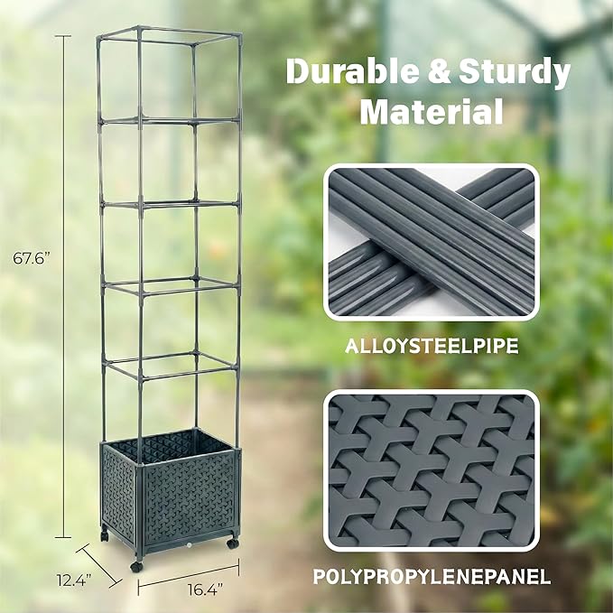 Raised Garden Bed with Tomato Planter Cage 67.6 Trellis Planter Boxes with Wheels for Outdoor Patio Greenhouse Gardening Climbing Vegetables