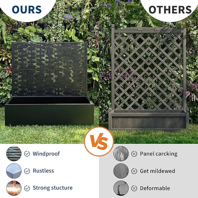 Metal Raised Garden Bed with Trellis &amp Privacy Screen 45.7x45x15 Galvanized Metal Planter Box for Patio Balcony Outdoor Planter Box with Drainage Holes for Climbing Plants Flowers Vegetable