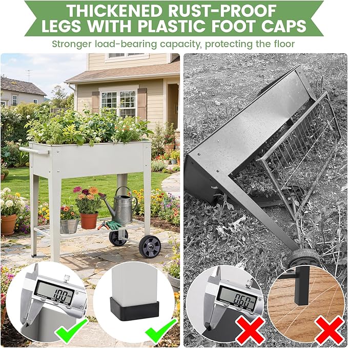 Tall Raised Garden Bed Outdoor with Wheels Metal Elevated Raised Planter Box with Drainage Holes for Vegetables Flower Herbs(Grey)