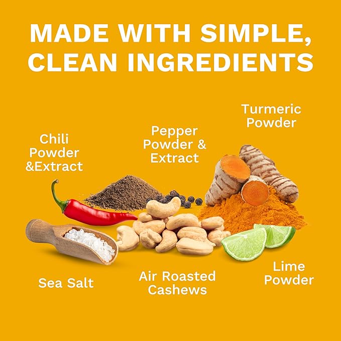 Golden Turmeric Wrapped Whole Cashews by Karma Nuts Air Roasted with Natural Skins 2X more Fiber Whole 30 Peanut-Free Facility Kosher Everyday Nut Snack 7oz Resealable Bag - 6 pack