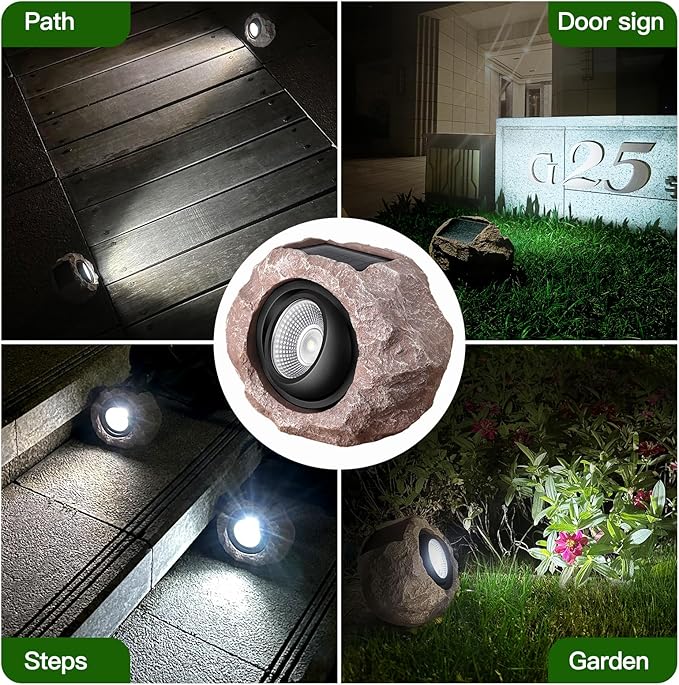 Timeflies Solar Rock Lights Outdoor 2 Pack Super Bright Solar Spot Lights Outdoor IP65 Waterproof Solar Yard Lights Auto On/Off Garden Decor for Outside Paths Sidewalks Yards Landscapes Patios