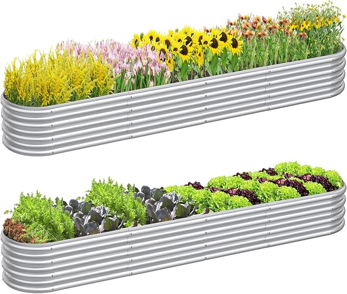 2 PCS 10x2x1/8x4x1/6x6x1ft Outdoor Galvanized Backyard Metal Raised Garden Bed for Flowers 9 in 1 Adjustable Raised Planter Box for Plant