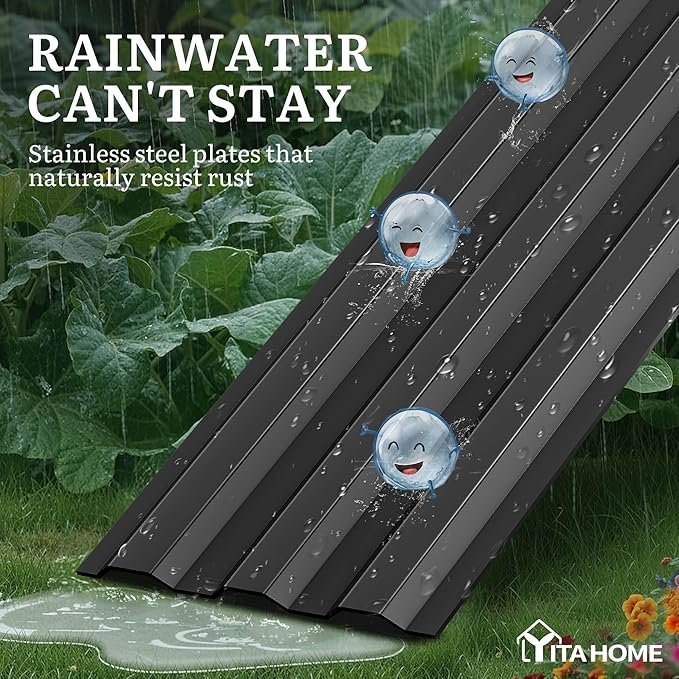 YITAHOME 6pcs 12x4x1 ft Galvanized Raised Garden Bed Kit Large Metal Planter Box with Gloves Safety Rubber &amp Support Rod Outdoor Flower Bed for Plants Vegetables Black