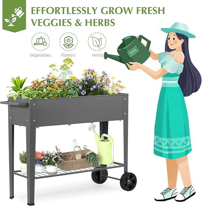 DDK Outdoor Heavy Duty Metal Raised Garden Bed with Legs (Dark Gray)