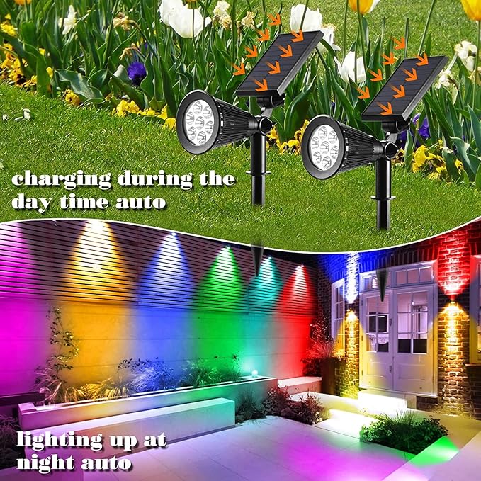 Solar Landscape Lights 7 LED Solar Spotlights 2 in 1 Waterproof Security Light Solar Lights Outdoor (Multicolor)
