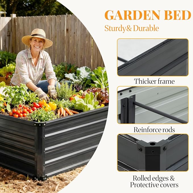 NEWBULIG 6x3x2ft Galvanized Raised Garden Bed Outdoor Metal Planters Box Large Garden Beds for Planting Vegetables Flowers &amp Herbs Easy Assembly Gray