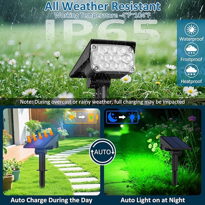T-SUNUS Halloween Solar Lights Outdoor Green LED Landscape Spotlight Red Christmas IP65 Waterproof for Flag Tree Garden Yard Patio
