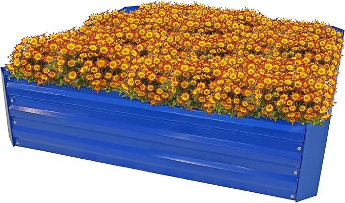 Sunnydaze Galvanized Raised Garden Bed - Metal Raised Bed for Gardening - Outdoor Planter Box for Flowers Plants and Vegetables - Blue - 12” H Square