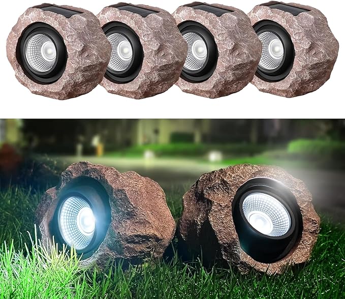 1/2/4 Solar Rock Lights Outdoor – IP65 Waterproof Solar Spot Lights for Yard Path &amp Landscape – Auto On/Off for GardenSidewalks Patios &amp Outdoor Decor (4)
