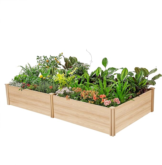 SPECRAFT 15 Inch Depth 8x4 FT Deep Wooden Raised Garden with Open Base Extra Large Planter Box for Deep-Rooted Plants Ideal for Outdoors Patio Backyard