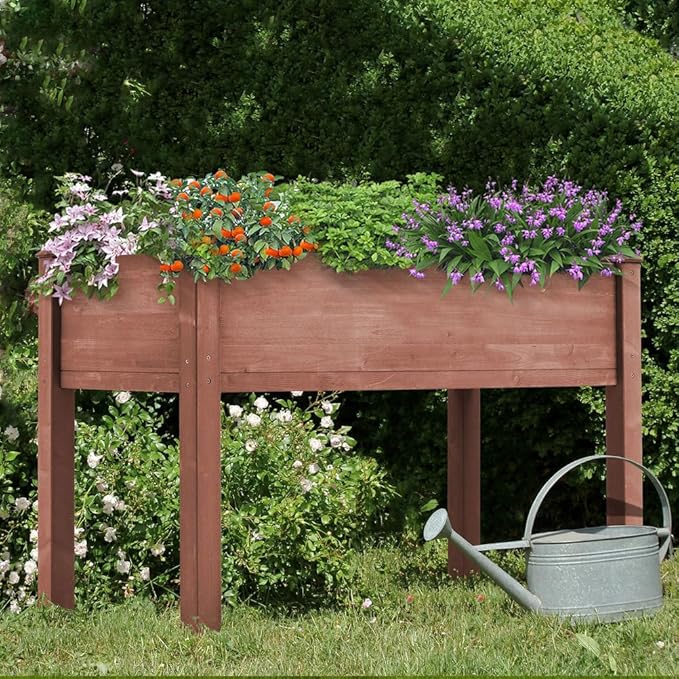 Wooden Raised Garden Bed 48x24x30 Elevated Planting Planter Box with Legs and Included Bed Liner for Vegetables Herbs and Flowers Ideal for Outdoor Gardening