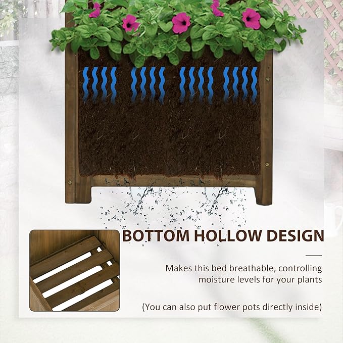48x25x18in Premium Carbonized Wooden Raised Garden Bed with Full-Height Trellis System for Vertical Garden Expansion Practical Design