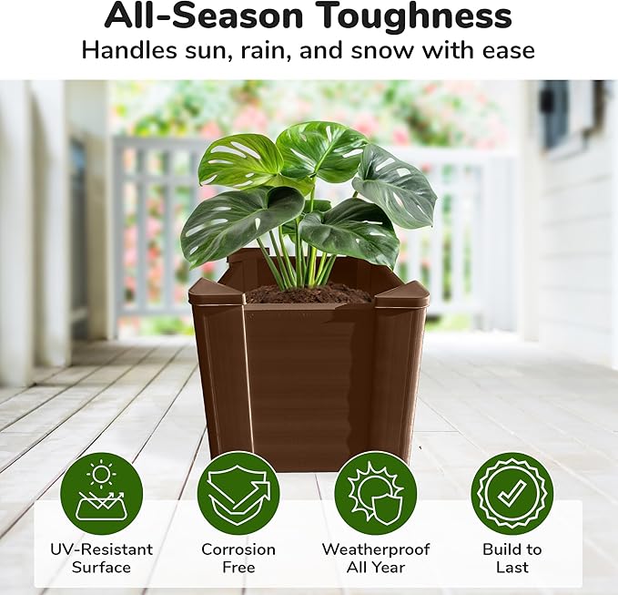 Raised Garden Bed - 1x1 ft Planter Box - Brown HDPE - No Tools Needed - DIY Kit for Urban Gardening Flowers Herbs &amp Vegetables - Made in The USA - 2 Pack