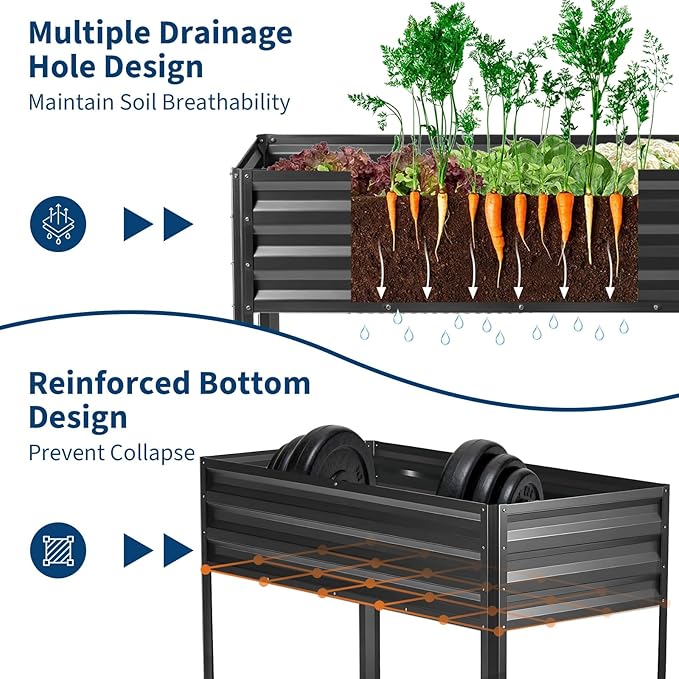 PeakPursuit Raised Garden Bed with Greenhouse Cover Raised Bed with Legs &amp Built-in Spray Tube for Vegetables Galvanized Metal Elevated Planter Box for Patio Backyard Balcony