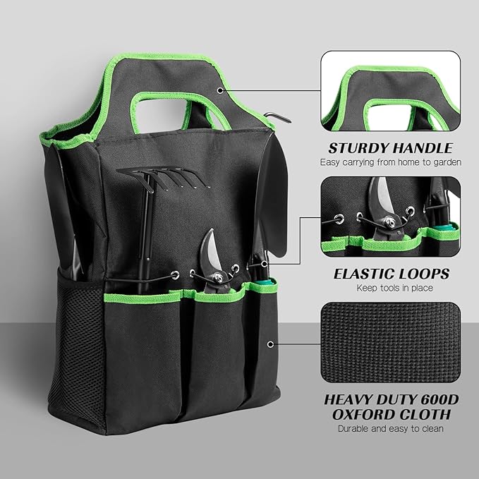 9 PCS Garden Tool Set Kids Gardening Tool Kit for Digging Planting and Pruning Gardening Hand Tools with Storage Bag Ideal Garden Gifts for Men Women and Any Gardener