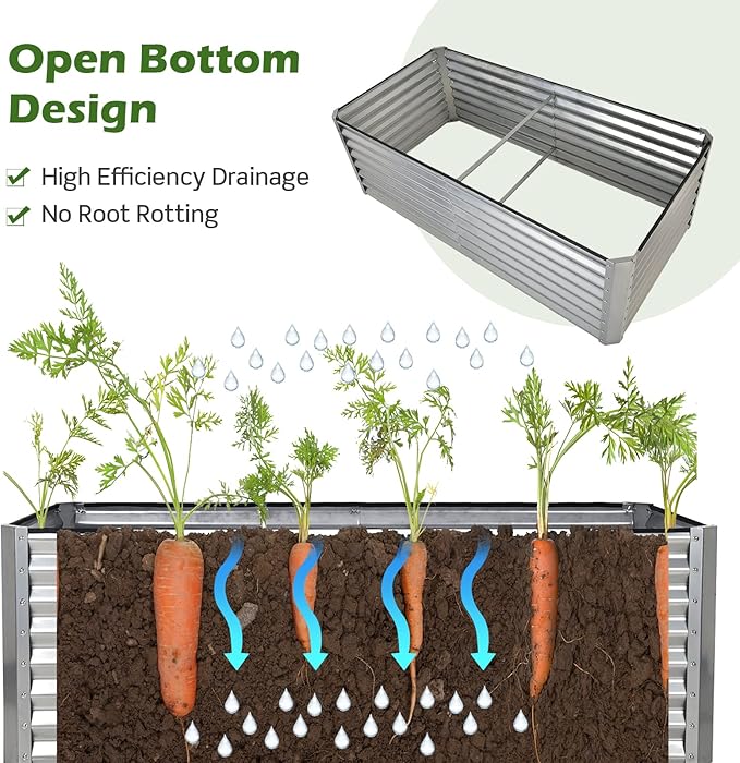 HAPPYGRILL 6x3x2 FT Raised Garden Bed Elevated Planter Box Kit with 4 Ground Stakes Outdoor Rectangular Metal Raised Garden Bed for Backyard Patio Vegetables Flowers Herbs Fruits Succulents