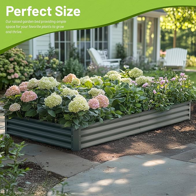 2PCS 8x4x1FT Galvanized Raised Garden Bed Galvanized Planter Raised Garden Boxes Outdoor Large Metal Raised Garden Beds for Vegetables-Grey