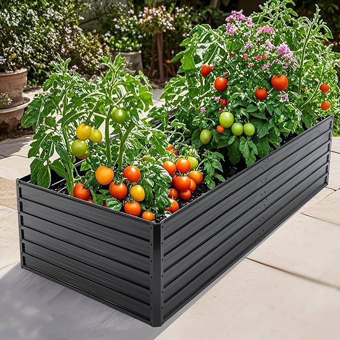 Galvanized Raised Garden Bed 7.2x3.6x2 ft Metal Planter Raised Garden Boxes Large Outdoor Rust-Resistant Planting Bed Kit for Growing Fresh Vegetables Flowers Herbs Black