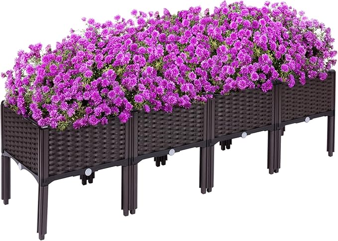 Kalolary 4 Sets Raised Garden Bed Elevated Garden Bed with Legs Patio Plant Boxes Vegetable Flowers Planting Raised Container for Indoor Outdoor Plant Fence Balcony Yard Gardening Supplies