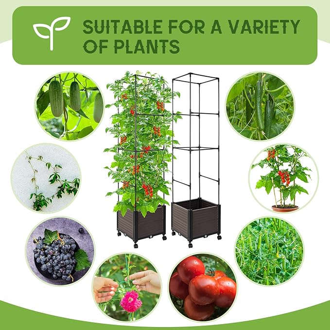 Barydat 2 Pack Raised Garden Bed Planter Boxes with Trellis 67'' Hight Tomato Extra Large Planter Plants Raised Garden Beds Outdoor with Legs for Climbing Vegetables Plants Tomato Cage Outdoor Garden
