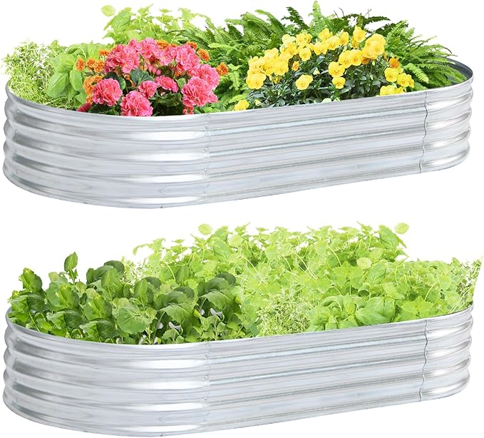 Raised Garden BedGalvanized Planter Boxes OutdoorOval Large Metal Garden Bed Planter Box for Vegetables