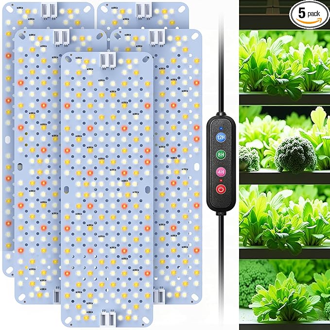 Full Spectrum 960 LEDs Grow Lights60W Plant Grow Lights for Indoor Plants with Daisy Chain Function Sunlike Spectrum4/8/12/16/20H Timer for Seed Starting(Pack5)