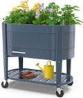 Permasteel Raised Garden Bed with Legs Planter Box with EnGrow™ TrueSoil™ Technology for Vegetables Flowers Herbs and Fruit Outdoor Indoor Storage Shelf Caster Wheels Blue