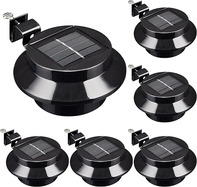 Yescom Solar Gutter Light Outdoor Waterproof 3 LED Deck Fence Lights with Bracket Wall Garden Stair Yard Black 6Pcs