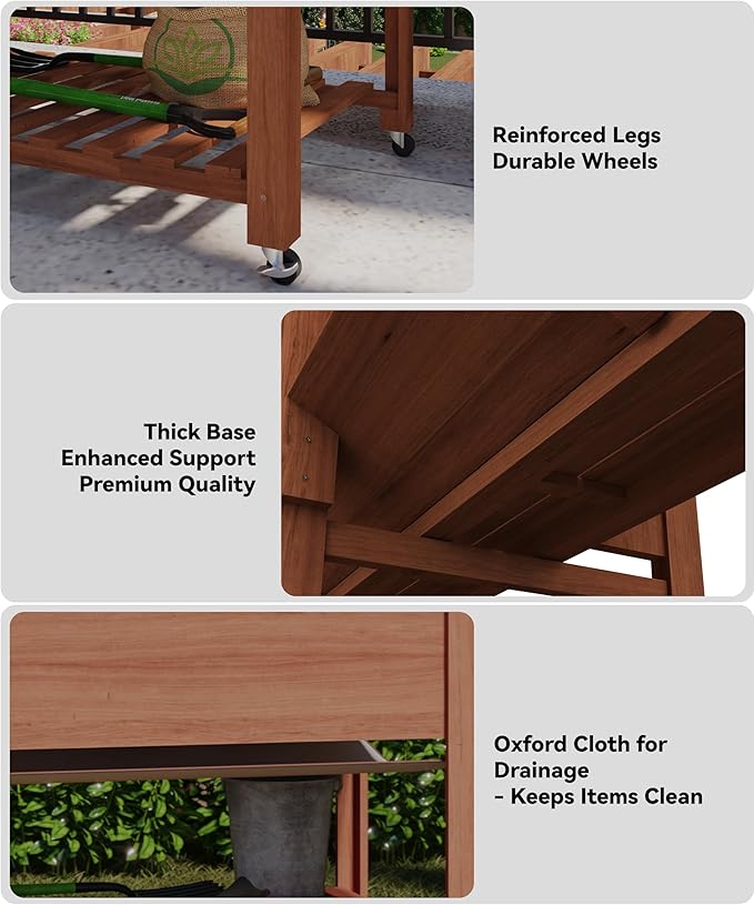 GarveeHome Raised Garden Bed 48x24x32 in Mobile Elevated Wood Planter Raised Beds w/Lockable Wheels Storage Shelf and Protective Liner for Indoor/Outdoor GardeningAcorn Brown