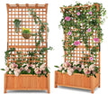 Wooden Planter Box with Trellis 72.5” Freestanding Garden Planter w/Hanging Roof 4 Drainage Holes &amp Lattice Panel Raised Garden Bed with Trellis for Vine Climbing Plants Flowers (2)