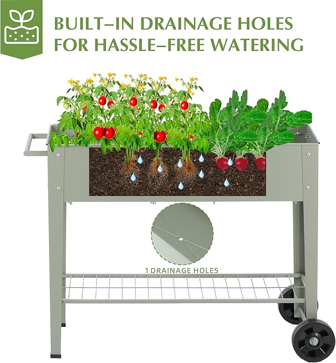 DDK Outdoor Heavy Duty Metal Raised Garden Bed with Legs (Green)