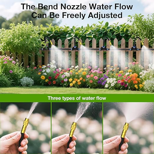MIXC 200Ft 1/4 Drip Irrigation System2026-Upgrade Garden Irrigation Kit with 32pcs Adjustable Copper NozzlesAutomatic Atomizing Watering System for Outdoor PlantsRaised BedYardPotted PlantLawn