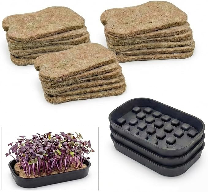 Microgreens Tray &amp Mat Bundle Compatible Grow Lamp 3 Silicone Trays &amp 18 Jute Mats Standalone Microgreens Growing &amp Seed Sprouting Kit (No Lamp No Seeds)