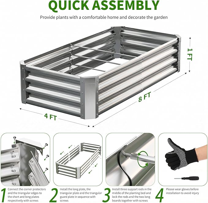 Galvanized Raised Garden BedOutdoor Planter Box Metal Patio Kit Planting Bed for Vegetables Flowers Herb (Galvanized 4x2x1ft-2p)
