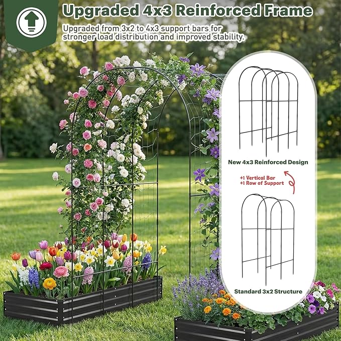 DTIG Galvanized Raised Garden Bed with Trellis 6×3×1 FT 2 Pack Outdoor Garden Bed Upgraded 4×3 Support Black