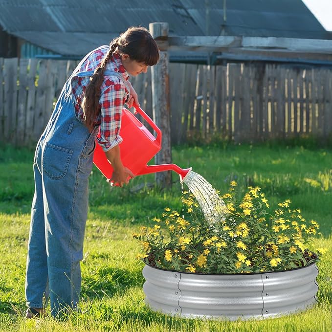 BPS Metal Raised Garden Bed 2.5FT Diameter Galvanized Planter Raised Garden Boxes for Flower Planters Vegetables Herb