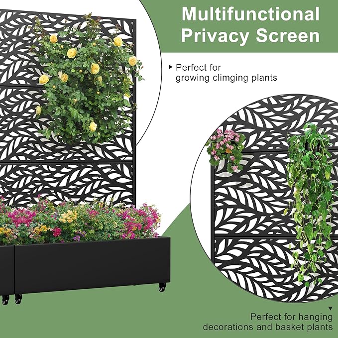 Casaphoria 72x47 Metal Raised Garden Bed with Trellis(2 Pack) Outdoor Planter Box with Wheels &amp Drainage Holes for Climbing Plants Flowers Elevated Garden Kit Black-Spring