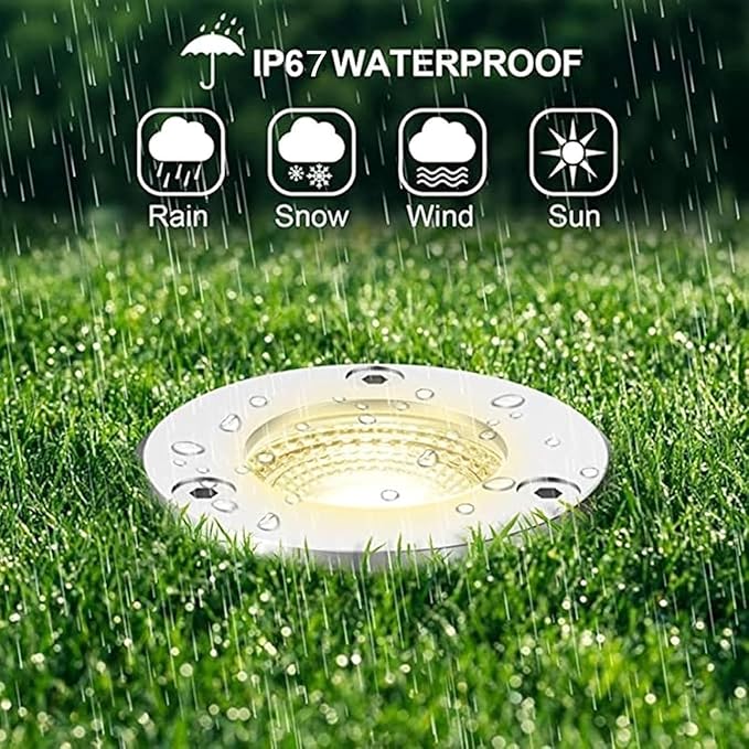 4pcs Outdoor 3W Round Floor Lamp LED Beam Spotlights Underground Well Light COB Mini Landscape Light IP67 Waterproof Landscapes Lighting Flood/Step Garden LightGreen-3W(12-24v)