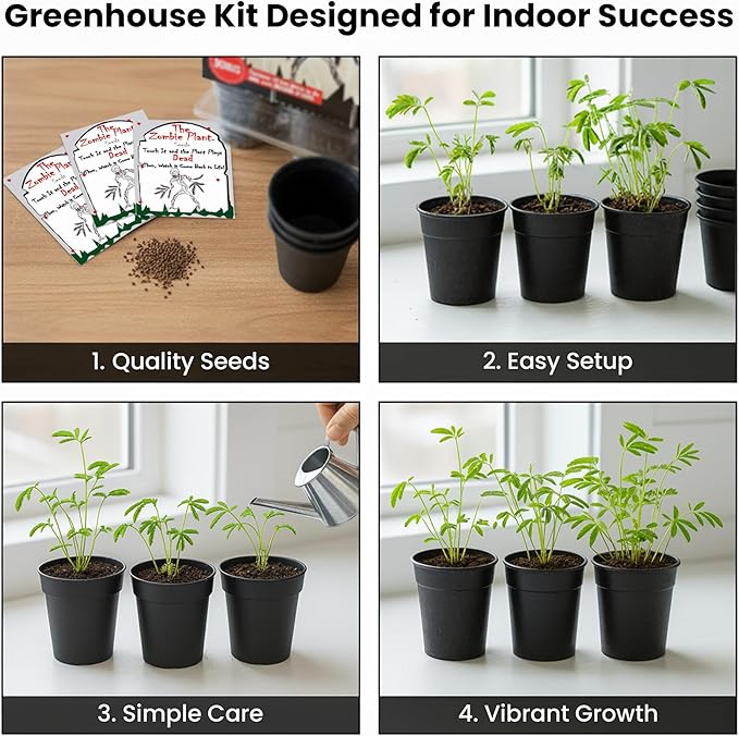 Zombie Plant Greenhouse Grow Kit - Touch It and Watch It Play Dead - Unique Grow Kit to Cultivate a Fun Indoor Plant that Revives in Minutes - Cool Plants and Great for Housewarming Gifts