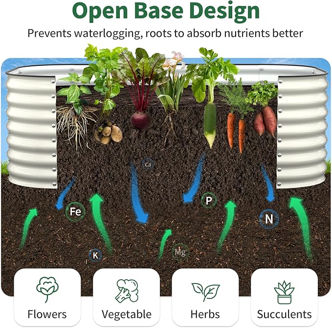 Kesfitt Raised Garden Bed Outdoor Galvanized Steel Metal Raised Bed Planter for Vegetables 24-Inch Deep Open Bottom Backyard Garden Bed 6x3x2 ft Pearl White