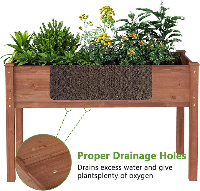 Raised Garden Bed 48x24x30 Inch Elevated Wooden Planter Box Stand with Legs Standing for Vegetable Flower Herb Outdoor Gardening Backyard Patio30 Inch Height 380 lbs Capacity(Coffee)
