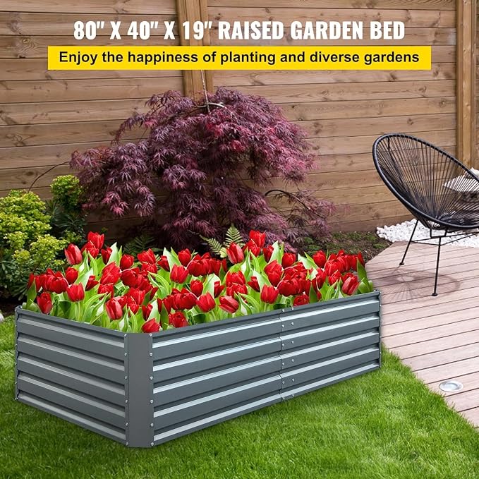 80 x 40 x 19Galvanized Raised Garden Bed Metal Planter Box Gray Steel Plant Raised Garden Bed Kit Planter Boxes Outdoor for Growing VegetablesFlowersFruitsHerbsand Succulents