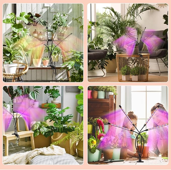 Grow Lights for Indoor Plants80 LED Plant Lights with Full Spectrum &amp Red Blue Spectrum 10 Dimmable Level 3/9/12H Timer3 Switch Modes Adjustable Gooseneck4 Heads Clip-On