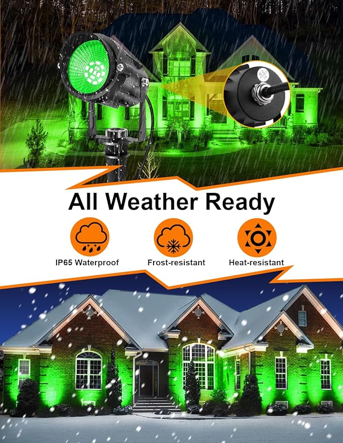 Green LED Spot Lights Outdoor 14 LED Landscape Lighting with US Plug IP65 Waterproof Spotlights for Tree Yard Garden Pathway Flag St. Patrick's Day Halloween Christmas Decor 2 Pack