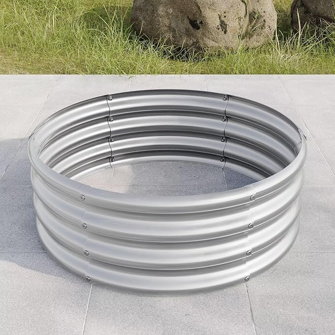 2 Pack Galvanized Raised Garden Beds Round Durable Elevated Planter Boxes Outdoor for Vegetables Fruits Flowers and Plants Anti-Rust Metal Quick Assembly Silver/Black
