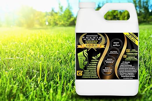 Humic Acid &amp Fulvic Acid Liquid Concentrate - 10000 sq ft - Organic Plant Food Enhancer for Lawn Plants Turf Grass &amp Garden Soil