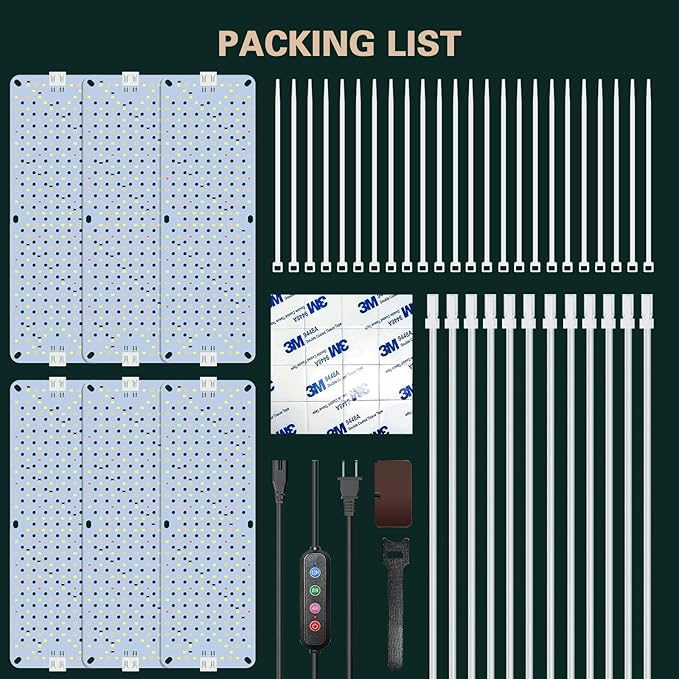60W Ultra-Thin Panel Full Spectrum Grow Lights 1152 LEDs Growing Light for Indoor Plants with Daisy Chain Function Grow Lights for Seed Starting with 4/8/12/16/20H Auto On/Off Timer (6pcs)