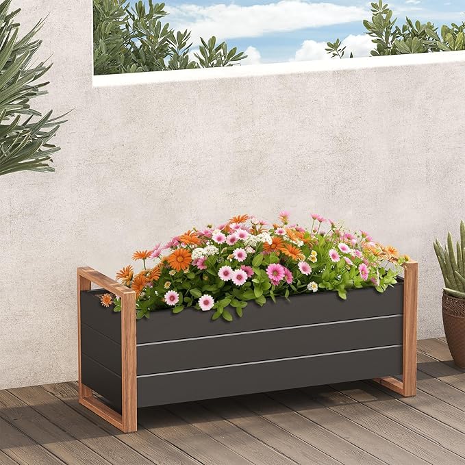 Grand patio Metal Raised Garden Bed Outdoor Raised Planter Box with Woodgrain Finish Elevated Planter Box